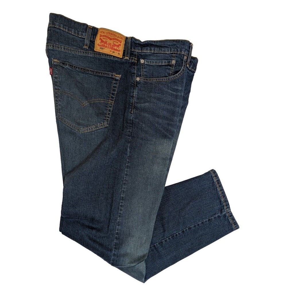 Levi's 505 Regular Fit Straight Leg Fade‎ Whisker Stretch Denim Jeans Mens 38x30